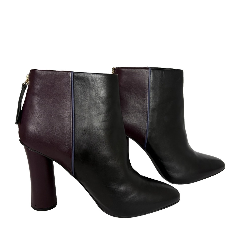 Cabi Bissett Womens Ankle Boots 10M Black‎ Plum Colorblock Leather Block Heel